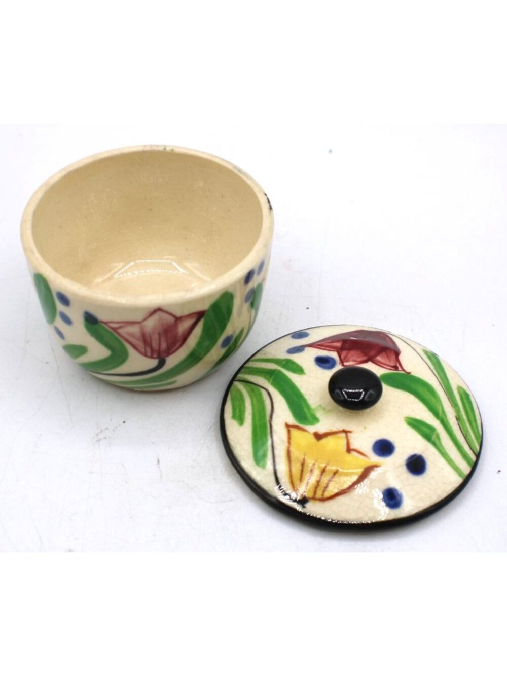 Zrike China Everyday Tulips Hand Painted Ceramic Sugar Bowl with Lid Vintage